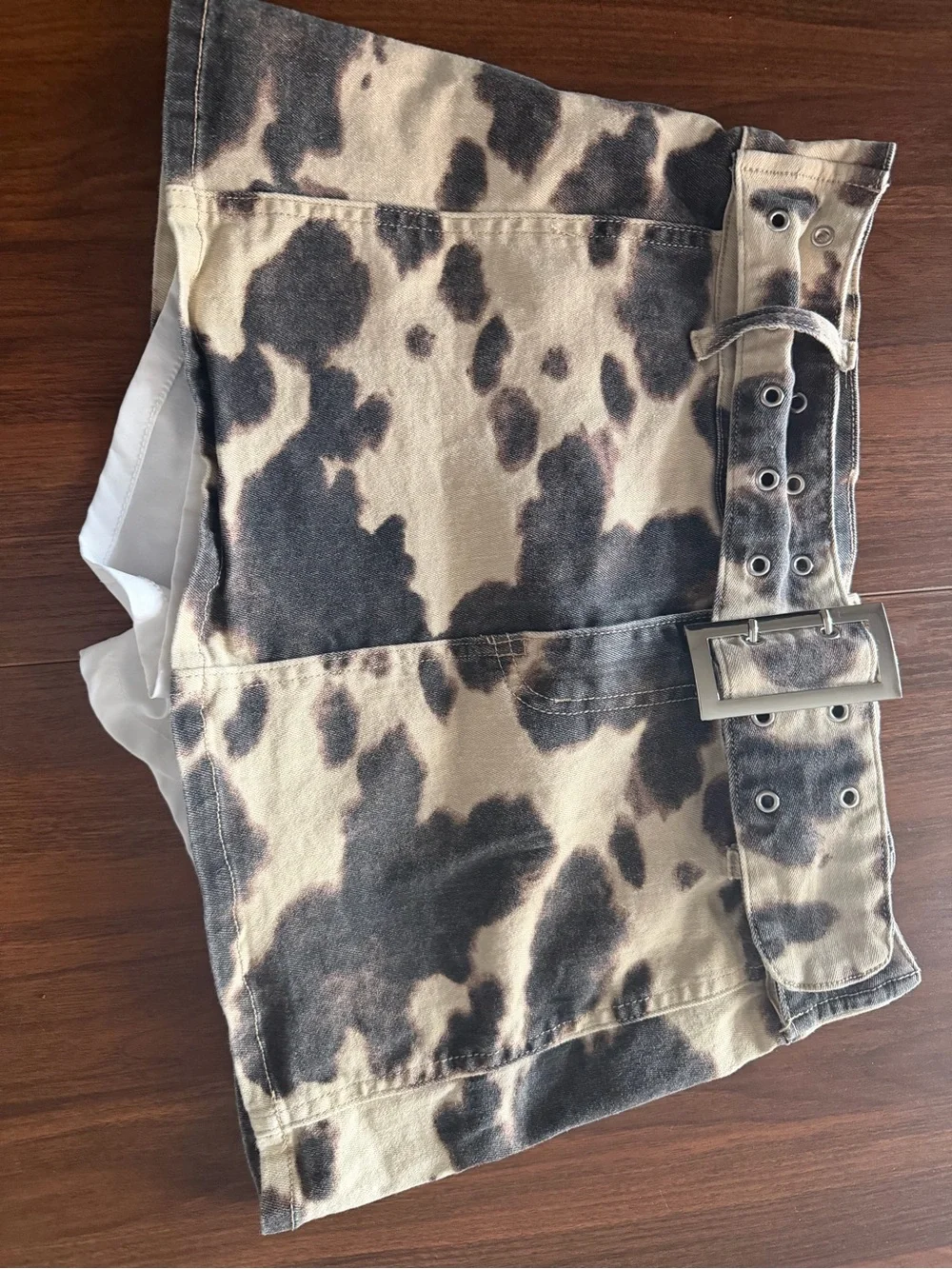 Anwnd | Skirts | Cowprint Buckled Mini Skirt In Tan And Black | Poshmark